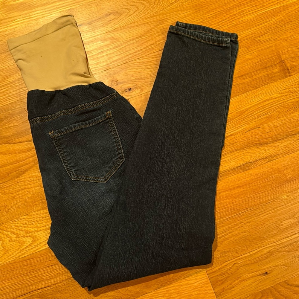 Maternity jeans Indigo Blue L large stretch dark wash full over belly panel 14 L